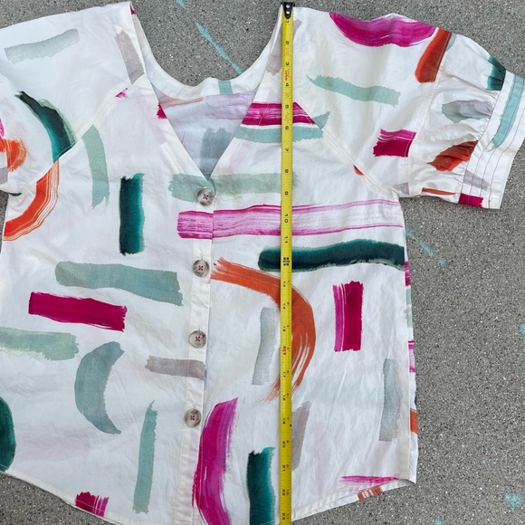 Anthropologie Aimee Clarke XS cotton blouse paint brush design buttons cottage - Picture 6 of 10